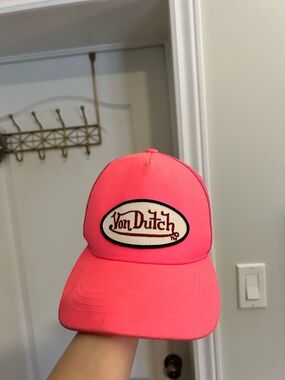 Von Dutch Hot Pink Logo Trucker Hat